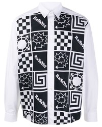 Chemise à manches longues imprimée blanche et noire PACCBET