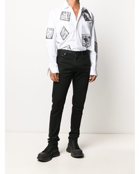 Chemise à manches longues imprimée blanche et noire Moschino