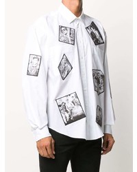 Chemise à manches longues imprimée blanche et noire Moschino