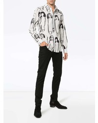 Chemise à manches longues imprimée blanche et noire Moschino