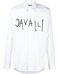 Chemise à manches longues imprimée blanche et noire Roberto Cavalli