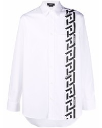 Chemise à manches longues imprimée blanche et noire Versace