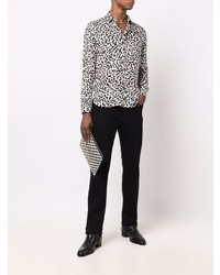 Chemise à manches longues imprimée blanche et noire Saint Laurent
