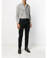 Chemise à manches longues imprimée blanche et noire Saint Laurent