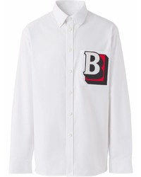 Chemise à manches longues imprimée blanche Burberry