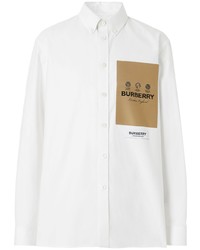 Chemise à manches longues imprimée blanche Burberry