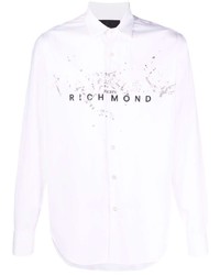 Chemise à manches longues imprimée blanche John Richmond