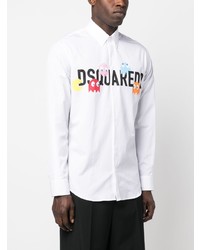 Chemise à manches longues imprimée blanche DSQUARED2