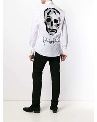 Chemise à manches longues imprimée blanche Philipp Plein