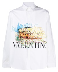 Chemise à manches longues imprimée blanche Valentino