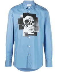 Chemise à manches longues imprimée bleu clair Alexander McQueen