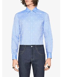 Chemise à manches longues imprimée bleu clair Gucci