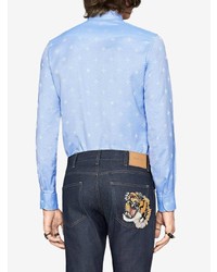 Chemise à manches longues imprimée bleu clair Gucci