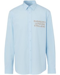 Chemise à manches longues imprimée bleu clair Burberry