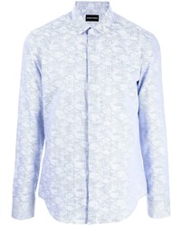 Chemise à manches longues imprimée bleu clair Emporio Armani