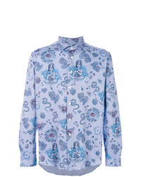 Chemise à manches longues imprimée bleu clair Etro