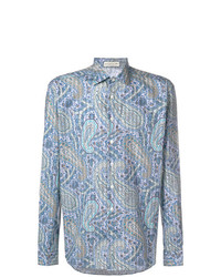 Chemise à manches longues imprimée bleu clair Etro