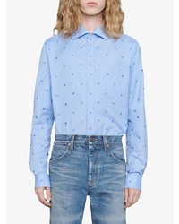 Chemise à manches longues imprimée bleu clair Gucci
