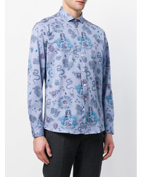 Chemise à manches longues imprimée bleu clair Etro