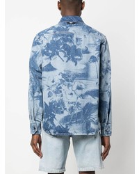 Chemise à manches longues imprimée bleu clair MSGM