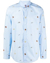 Chemise à manches longues imprimée bleu clair PS Paul Smith