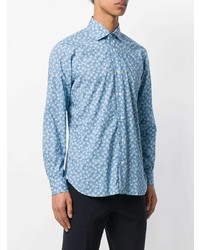 Chemise à manches longues imprimée bleu clair Barba