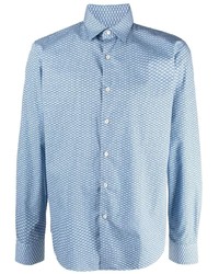 Chemise à manches longues imprimée bleu clair Salvatore Ferragamo
