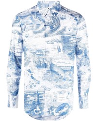 Chemise à manches longues imprimée bleu clair Thom Browne