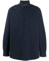 Chemise à manches longues imprimée bleu marine et blanc Balenciaga