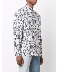 Chemise à manches longues imprimée bleu marine et blanc Lanvin