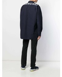 Chemise à manches longues imprimée bleu marine et blanc Balenciaga