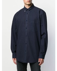 Chemise à manches longues imprimée bleu marine et blanc Balenciaga