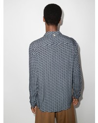 Chemise à manches longues imprimée bleu marine et blanc Prevu