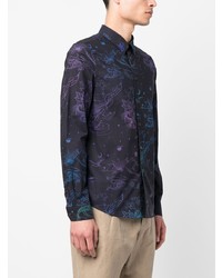 Chemise à manches longues imprimée bleu marine PS Paul Smith