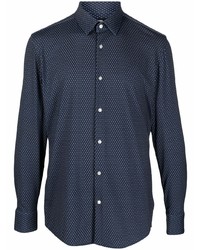 Chemise à manches longues imprimée bleu marine BOSS