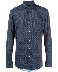 Chemise à manches longues imprimée bleu marine BOSS