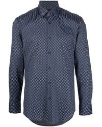 Chemise à manches longues imprimée bleu marine BOSS