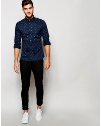 Chemise à manches longues imprimée bleu marine Asos