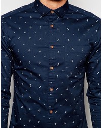 Chemise à manches longues imprimée bleu marine Asos