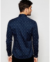 Chemise à manches longues imprimée bleu marine Asos