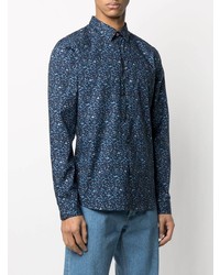 Chemise à manches longues imprimée bleu marine PS Paul Smith