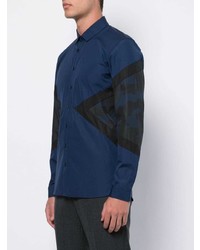 Chemise à manches longues imprimée bleu marine Neil Barrett