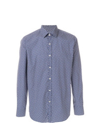 Chemise à manches longues imprimée bleu marine Canali