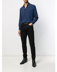 Chemise à manches longues imprimée bleu marine Saint Laurent