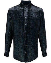 Chemise à manches longues imprimée bleu marine Giorgio Armani