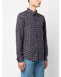 Chemise à manches longues imprimée bleu marine PS Paul Smith