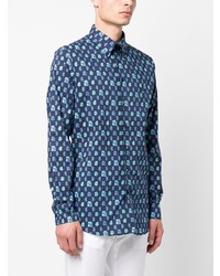 Chemise à manches longues imprimée bleu marine Etro