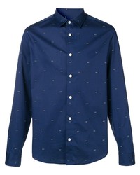 Chemise à manches longues imprimée bleu marine Kenzo