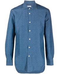 Chemise à manches longues imprimée bleu marine Kiton