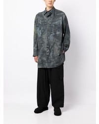 Chemise à manches longues imprimée bleu marine Yohji Yamamoto